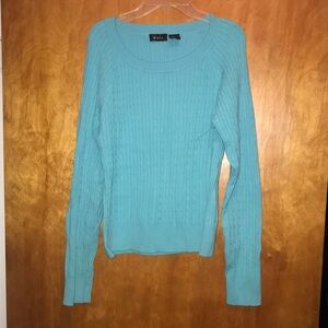 New blue cable knit crew neck sweater